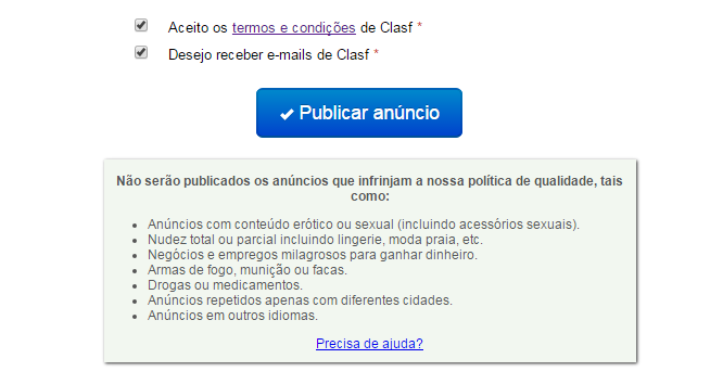 botão de publicar anúncios em Clasf