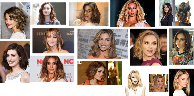 Varias celebridades com o corte long bob