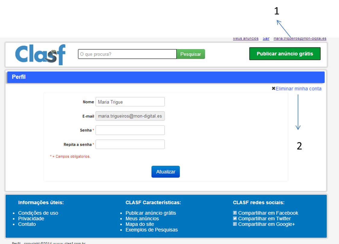 Como apagar minha conta em Clasf