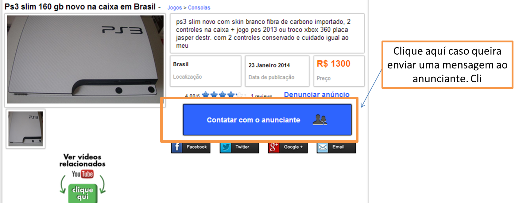 Como contatar um anunciante em Clasf basta clicar no botão azul